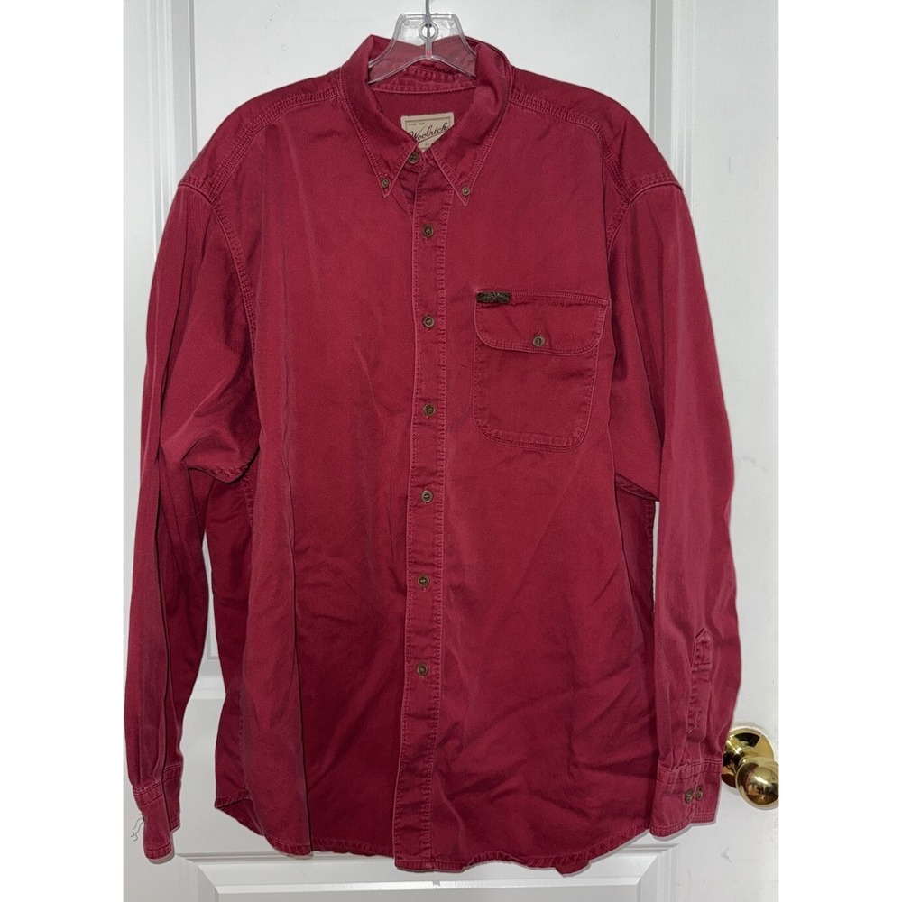 Vintage Woolrich Sportsman Chamois Shirt Men's XL Red Long Sleeve Button Down